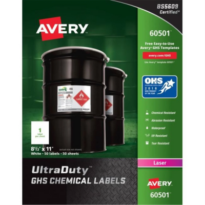 Étiquettes Industrielles Avery Laser Ultraduty 8½" x 11", Permanentes, Blanches, 50 feuilles/boîte, 50 étiquettes/boîte