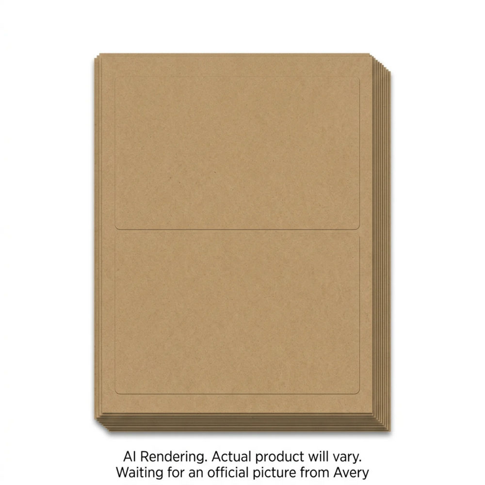 Avery Laser/Inkjet Kraft Brown Labels, 8-1/2" x 5-1/2", Permanent, 15 sheets/pkg, 30 labels/pkg