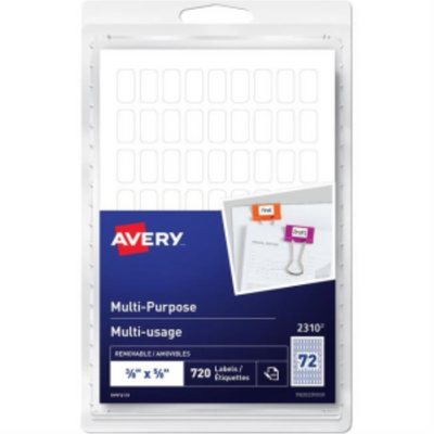 Étiquettes Avery® Multi-Usage Amovibles pour Écrire à la Main, ? po x ? po Papier Blanc Mat Amovible / Blanc / Amovible