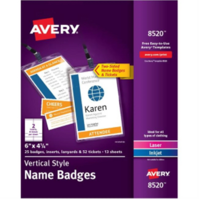 Avery Vertical Style 6" x 4¼" Name Badge Kit 25 Kits (8520)