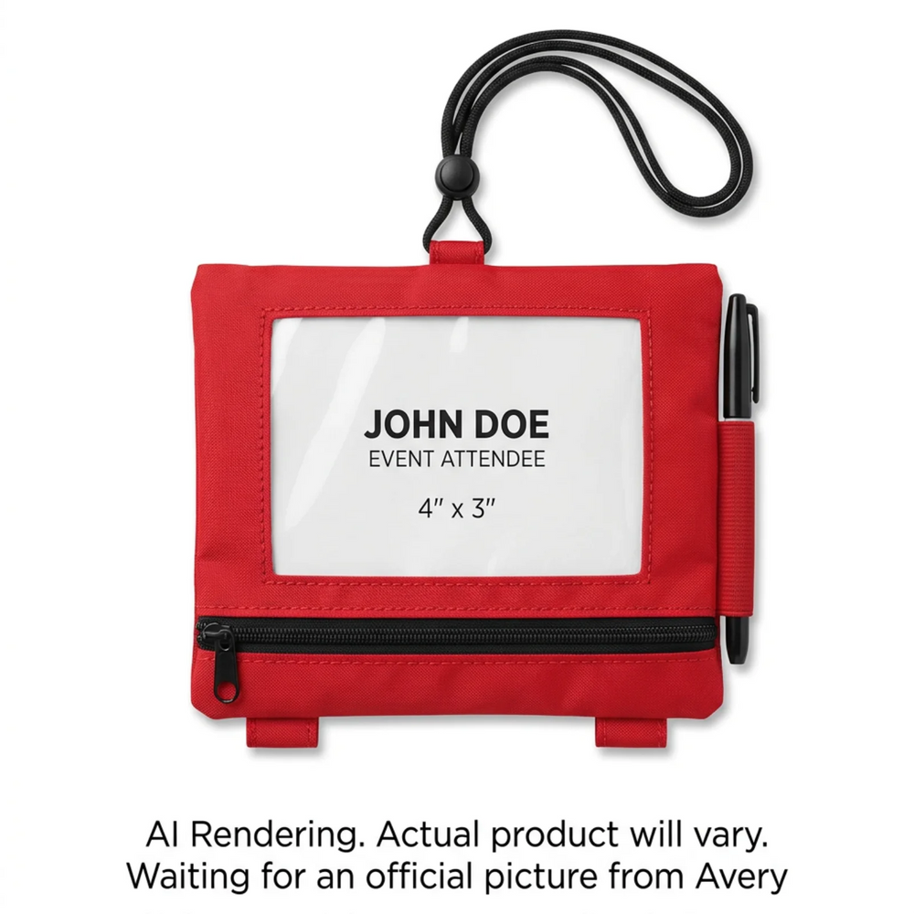 Zippered Name Tag Pouches, Red, 10/pkg