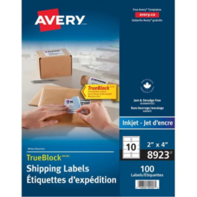 8923 BLANC, TRUEBLOCK, 4" X 2", PERMANENT, 10 FEUILLES/ENVELOPPE