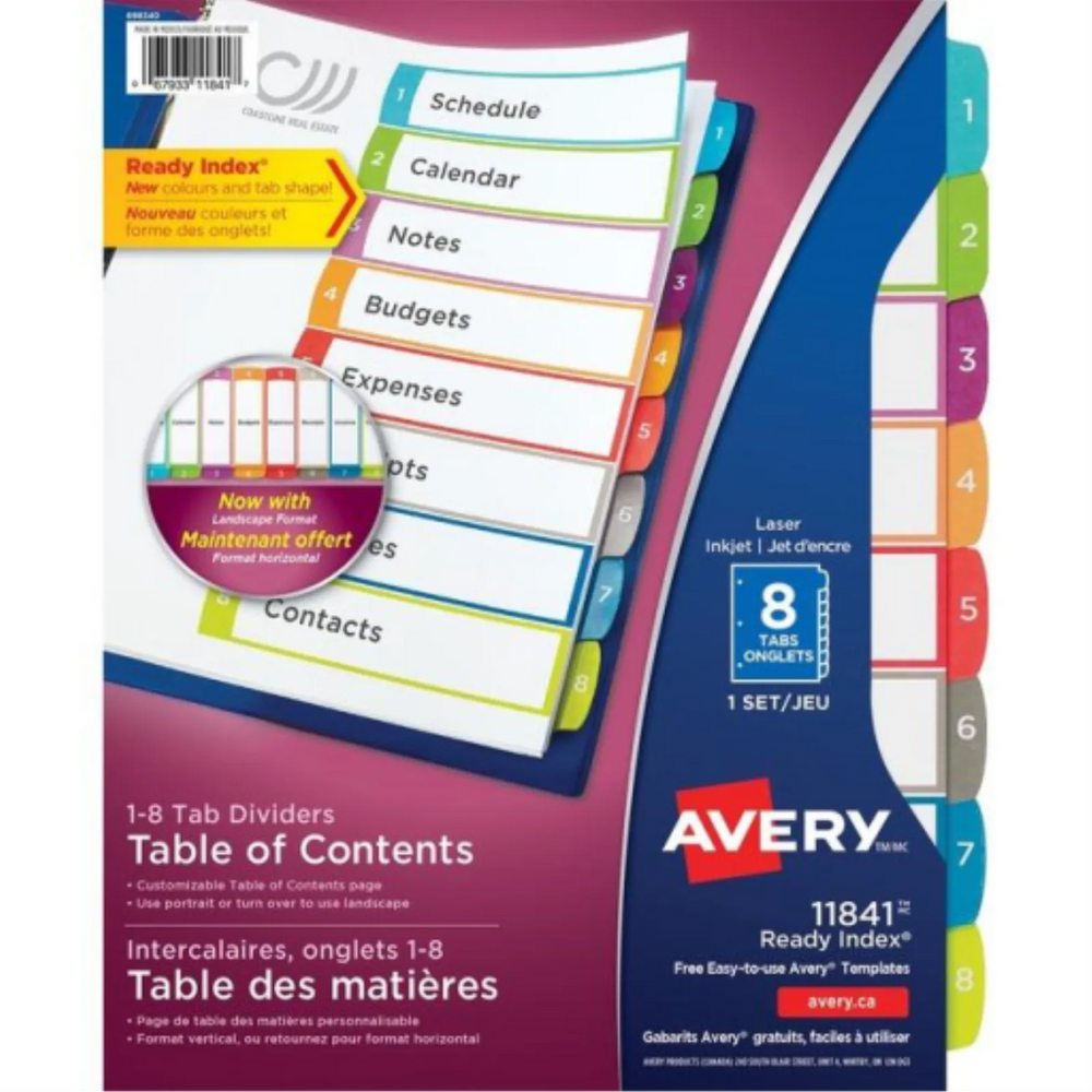 11841 READY INDEX ARCHED TABS LASER/INKJET CONTEMPORARY, 1-8
