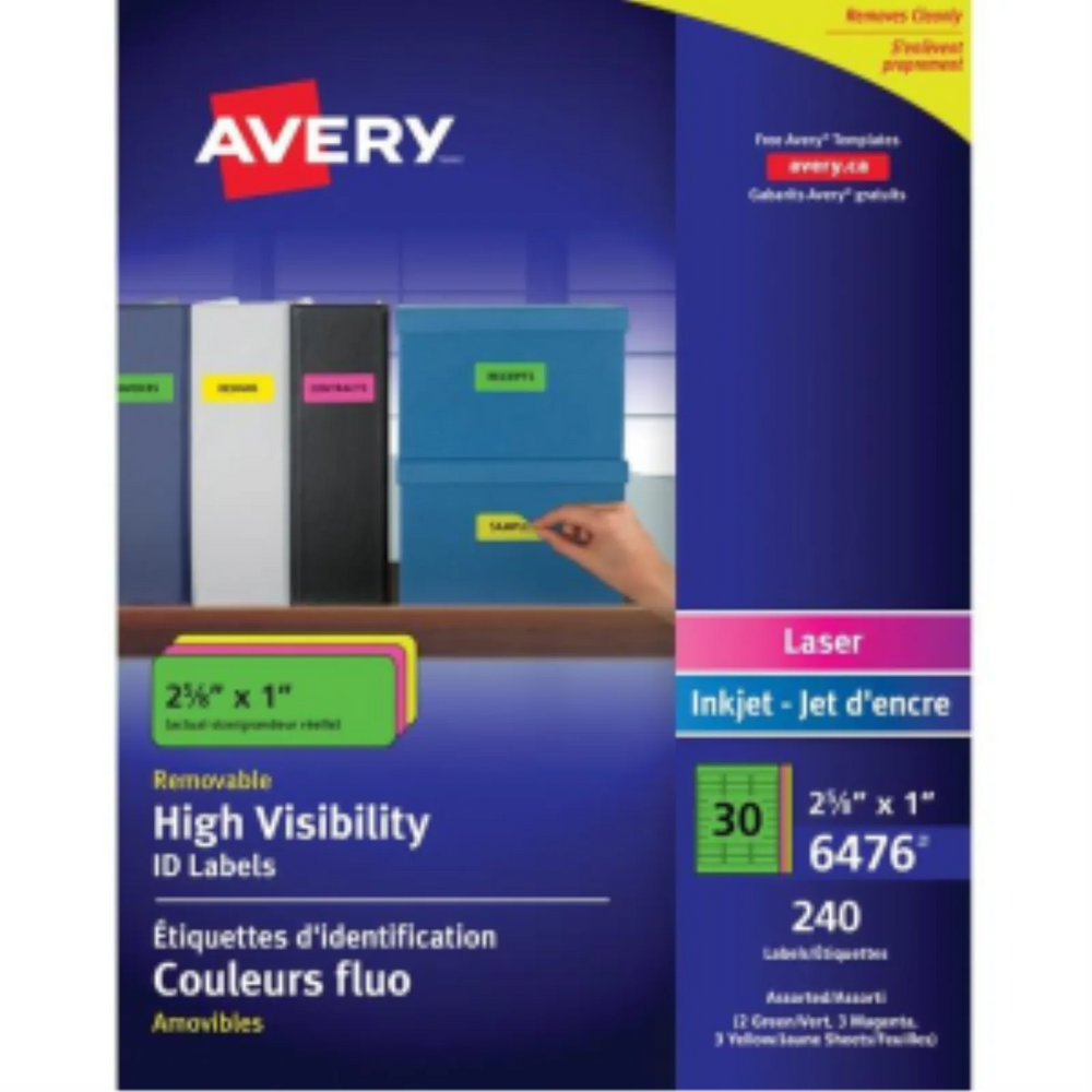 6476 I.D. LABELS, 2 5/8" X 1", RECTANGULAR, REMOVABLE,  8 SH