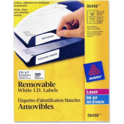 6498 ÉTIQUETTES D'IDENTIFICATION, 2 5/8" X 1", AMOVIBLES, 10 FEUILLES/ENVELOPPE, 30