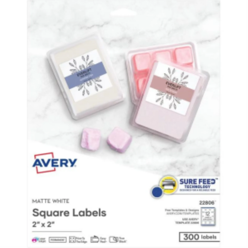 22806 PRINTTOTHEEDGE SQUARE LABELS, 2" X 2" , 25 SHTS/ENV