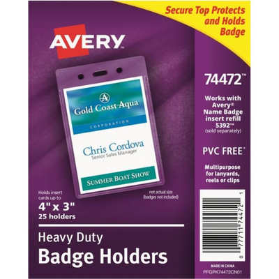 Avery Vertical Name Badge Holders, 4" x 3" (74472)