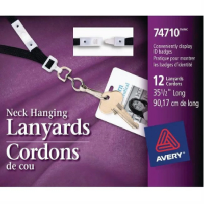 NAME BADGE LABELS, LANYARDS, BLACK, 35 1/2", 12/PACK