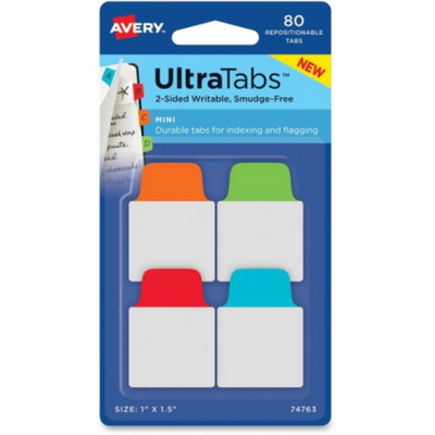 74763 AVERY ULTRATABS MINI 1” X 1-1/2” COULEURS PRIMAIRES, ROUGE,