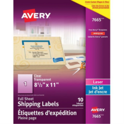 7665 CLEAR 8 1/2" X 11", PERMANENT, 10 SHEETS/ENV., 10 LABEL