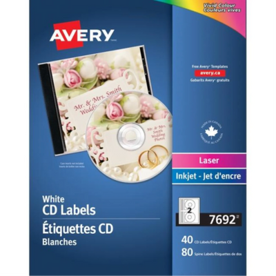 Avery Permanent CD Labels White 40 Labels 20 Sheets (7692)