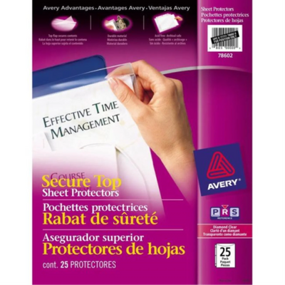 Avery Secure Top Sheet Protectors, Diamond Clear, 25/Pkg (78602)