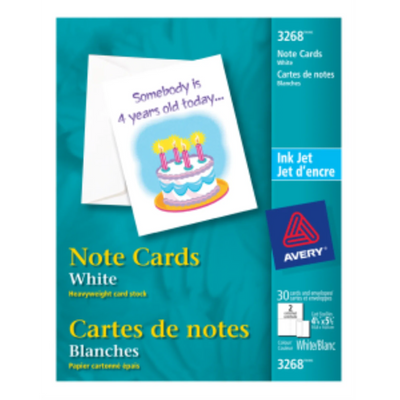 CARTE DE NOTE 3268, 4 1/4" X 5 1/2", BLANC, 15 FEUILLES/BOÎTE, 30 CA
