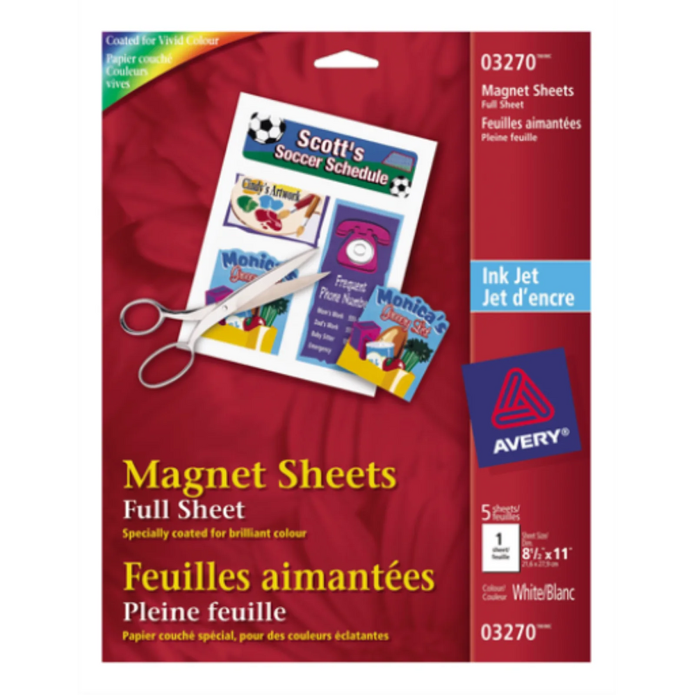 3270 WHITE MAGNET SHEETS, 8 1/2" X 11", 5 SHEETS/ENV.