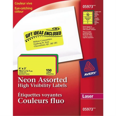 5973 HIGH VISIBILITY, 4" X 2" ASSORTED NEON COLOURS, PERMANE