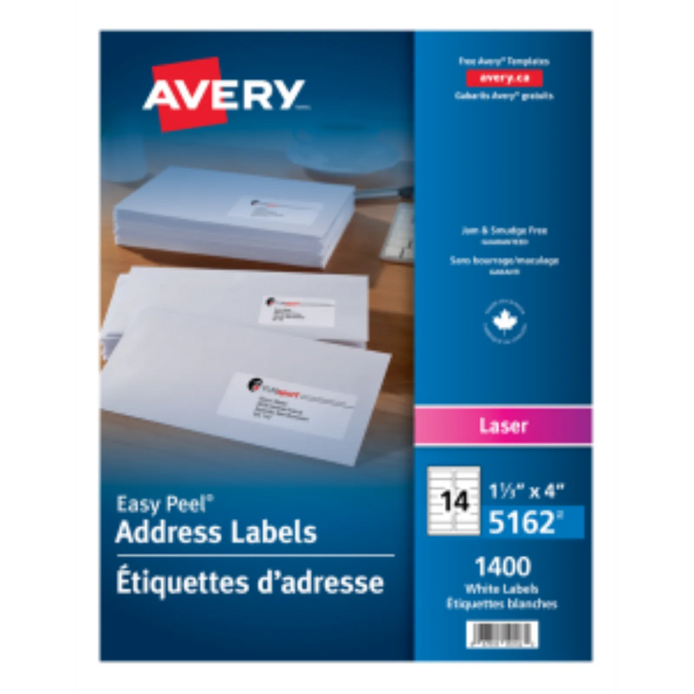 5162 WHITE, EASY PEEL, 4" X 1 1/3", PERMANENT,  100 SHEETS/B