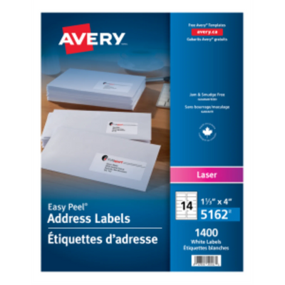 5162 WHITE, EASY PEEL, 4" X 1 1/3", PERMANENT,  100 SHEETS/B