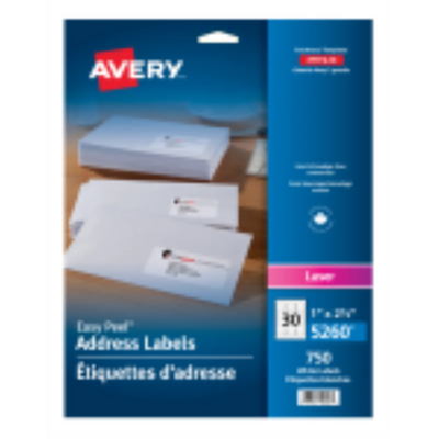 5260 WHITE, EASY PEEL, 2 5/8" X 1", PERMANENT,  25 SHEETS/EN
