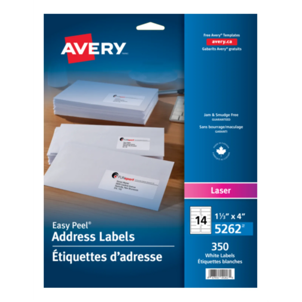 5262 WHITE, EASY PEEL, 4" X 1 1/3", PERMANENT,  25 SHEETS/EN