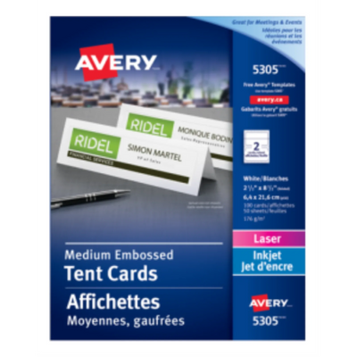 Avery White Office Tent Cards, 2 1/2" x 8 1/2", 50 Sheets (5305)