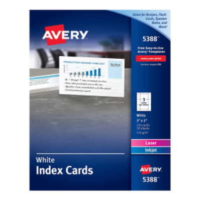 5388 CARTES DE FICHIER, BLANCHES, 3" X 5", 50 FEUILLES/BOÎTE, 150