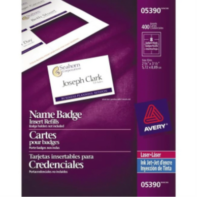 NAME BADGE LABELS, CARD REFILLS 3 1/2" X 2 1/4", 50 SHE
