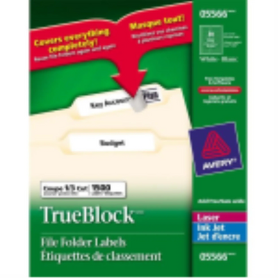 5566 ÉTIQUETTES DE CLASSEMENT, TRUEBLOCK, 37/16" X 2/3", PERMANENT, BLANC