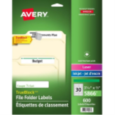 Avery TrueBlock Filing Labels Green, 37/16" x 2/3" (5866)
