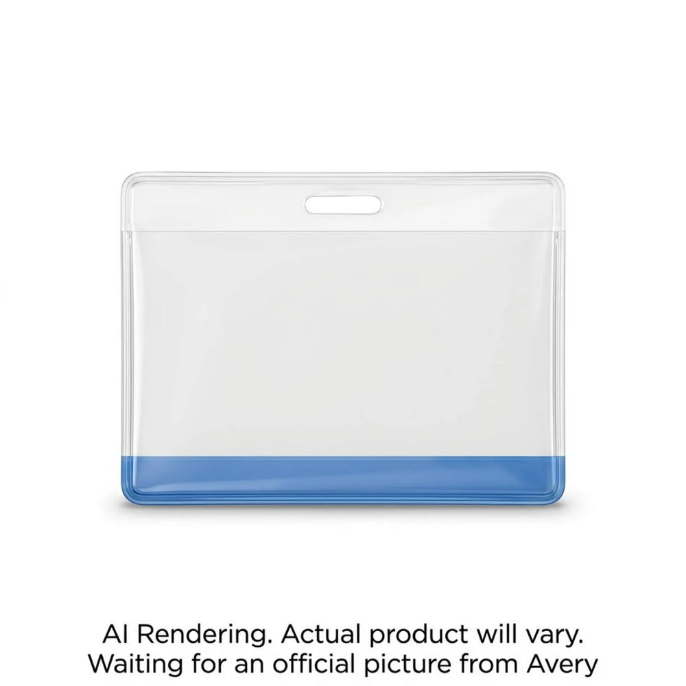 Translucent Colour Bar Vinyl Name Tag Holders, Clear with Blue Bar, 4" x 3", 10/pkg