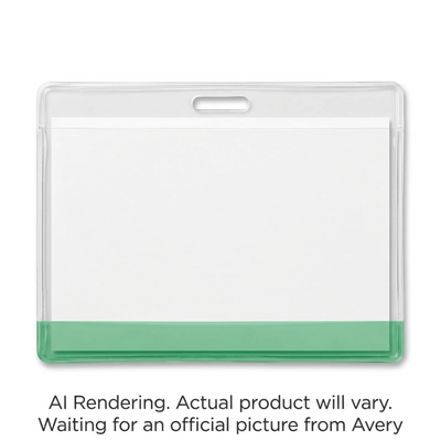 Avery Translucent Colour Bar Vinyl Name Tag Holders Clear with Green Bar, 4" x 3", 10 Holders (45911)