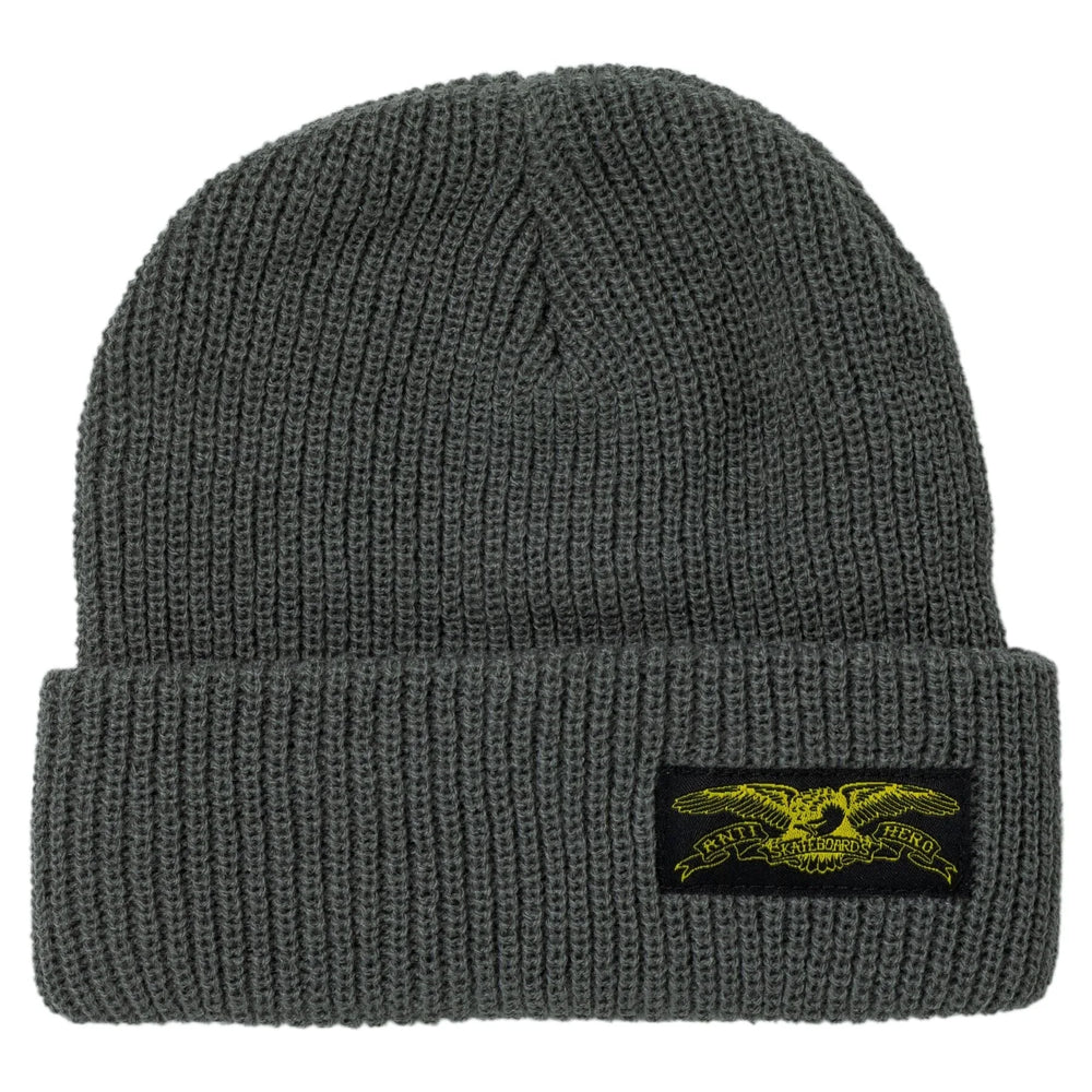 Antihero 'Stock Eagle Label' Cuff Beanie - Charcoal/Yellow