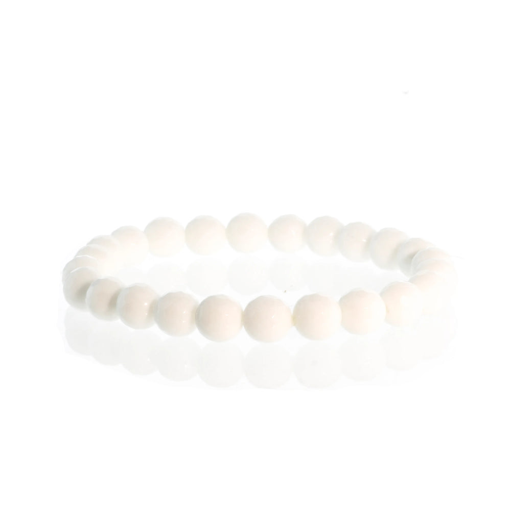 Bracelet Rond Facetté Blanc Porcelaine - Perles de 8mm