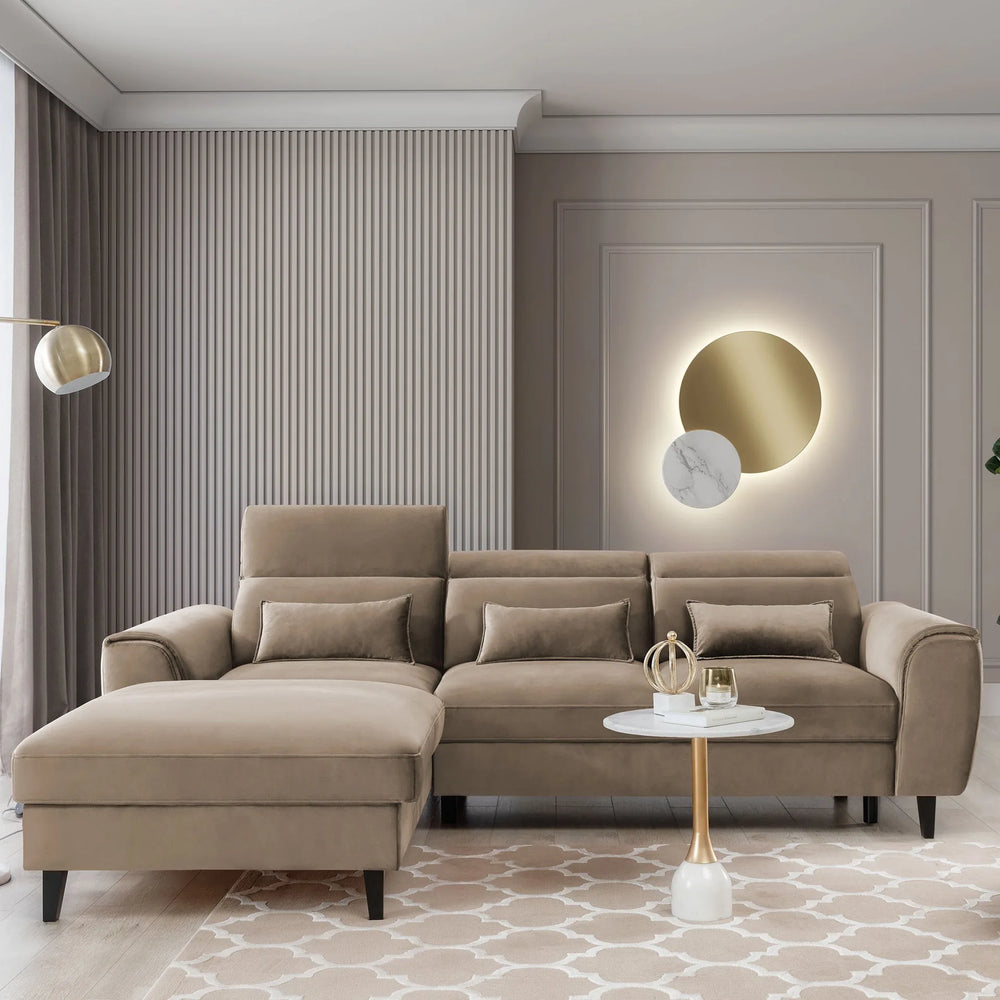 Canapé sectionnel Foble avec rangement et méridienne - Beige