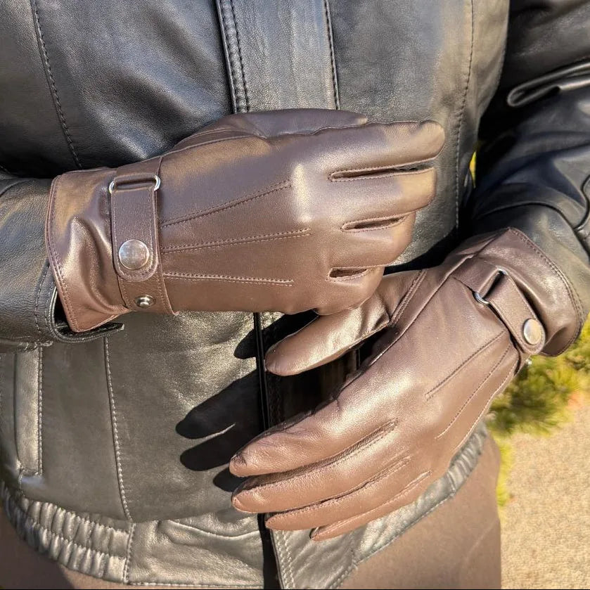Gants en cuir d'agneau pour hommes avec doublure en mélange de laine