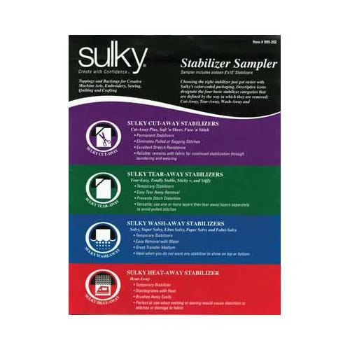 Ensemble d'échantillons de stabilisateurs SULKY - 1 - feuille de 8 po x 10 po de chacun des 19 types