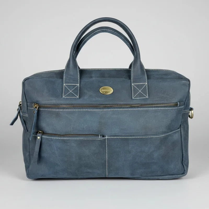 Sacoche d'ordinateur portable en cuir de buffle 17". Mallette de voyage avec passant pour bagage
