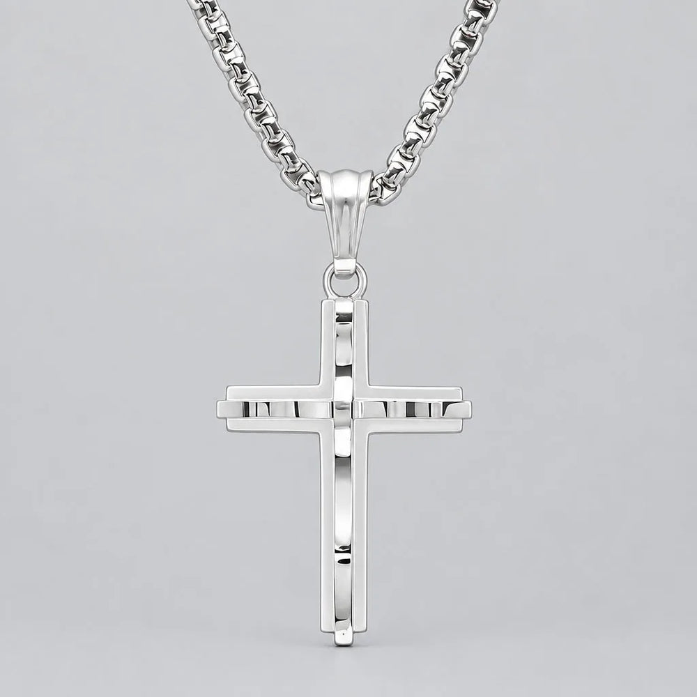 Pendentif double croix en acier inoxydable pour hommes