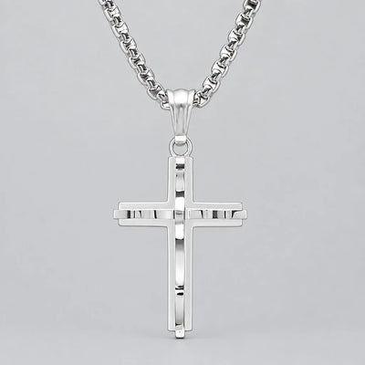 Men's Stainless Steel Double Cross Pendant Necklace