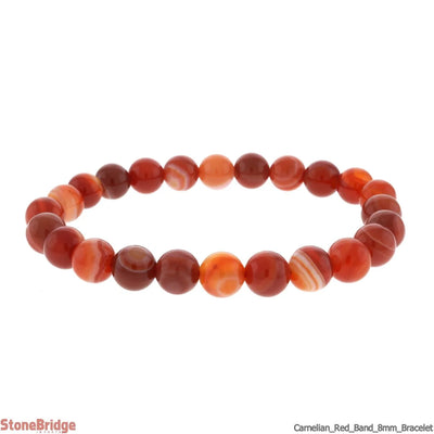 Bracelet jonc extensible en agate striée rouge - Perles de 8 mm