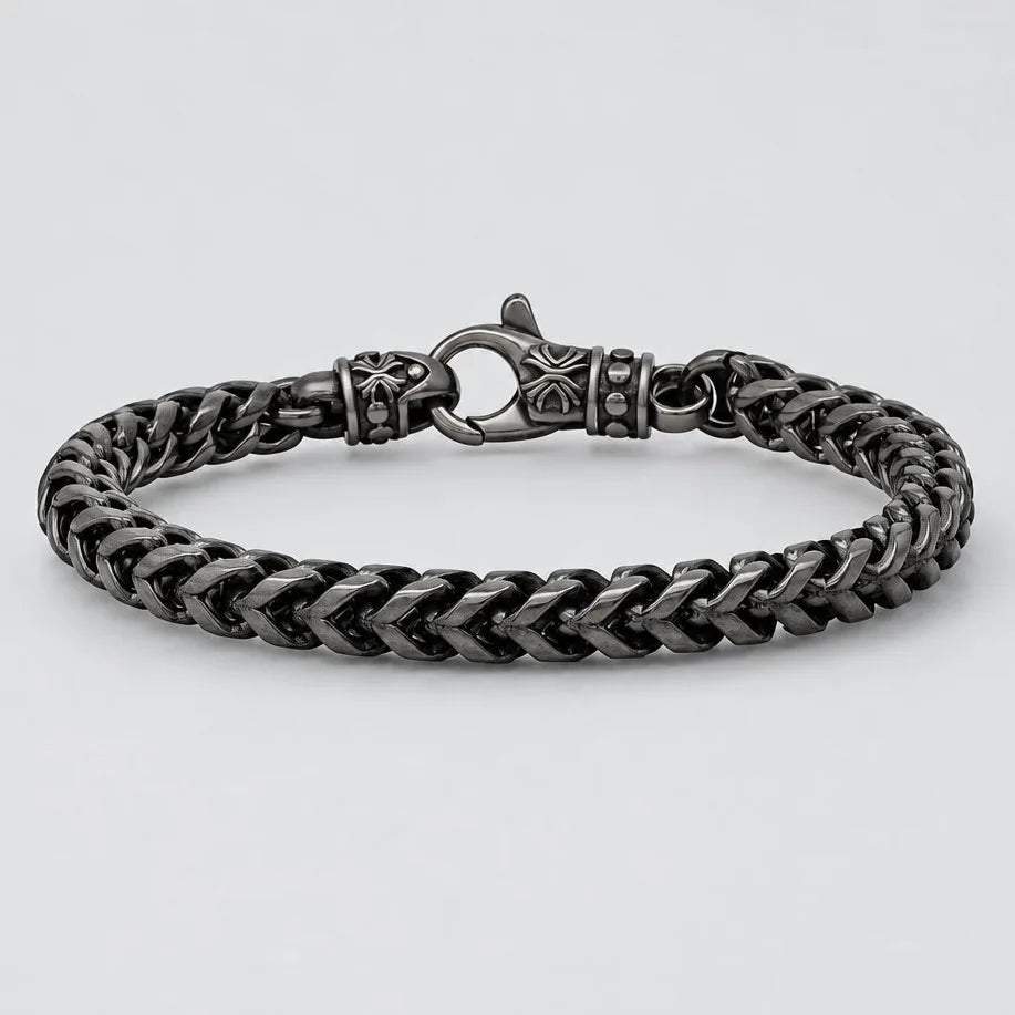 Bracelet en acier inoxydable à chaîne blé noire furtive pour hommes, bijou de motard