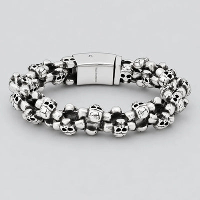 Bracelet à maillons multi-têtes de mort en acier inoxydable pour hommes | Bijoux de motard robustes