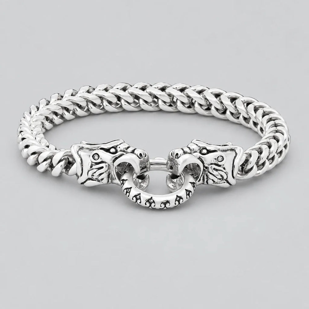 Men's Dragon Head Clasp Heavy Steel Bracelet Biker Jewelry