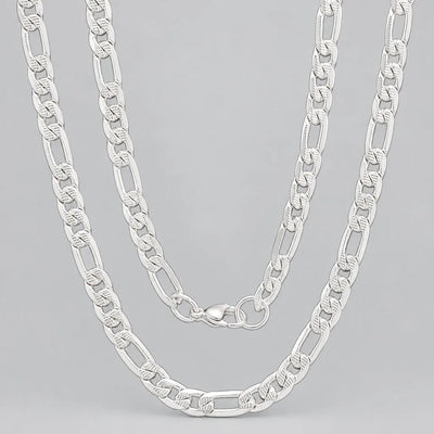 Men’s 6mm Stainless Steel Accented Figaro Chain Biker Link Necklace