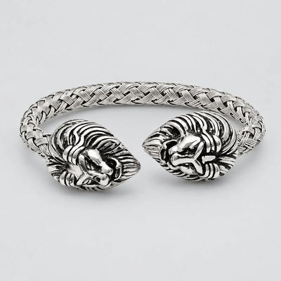 Bracelet manchette ouvert en acier inoxydable avec tête de lion
