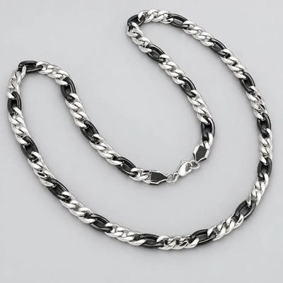 Men’s Two-Tone Stainless Steel & Black IP Figaro Chain Necklace for Bikers
