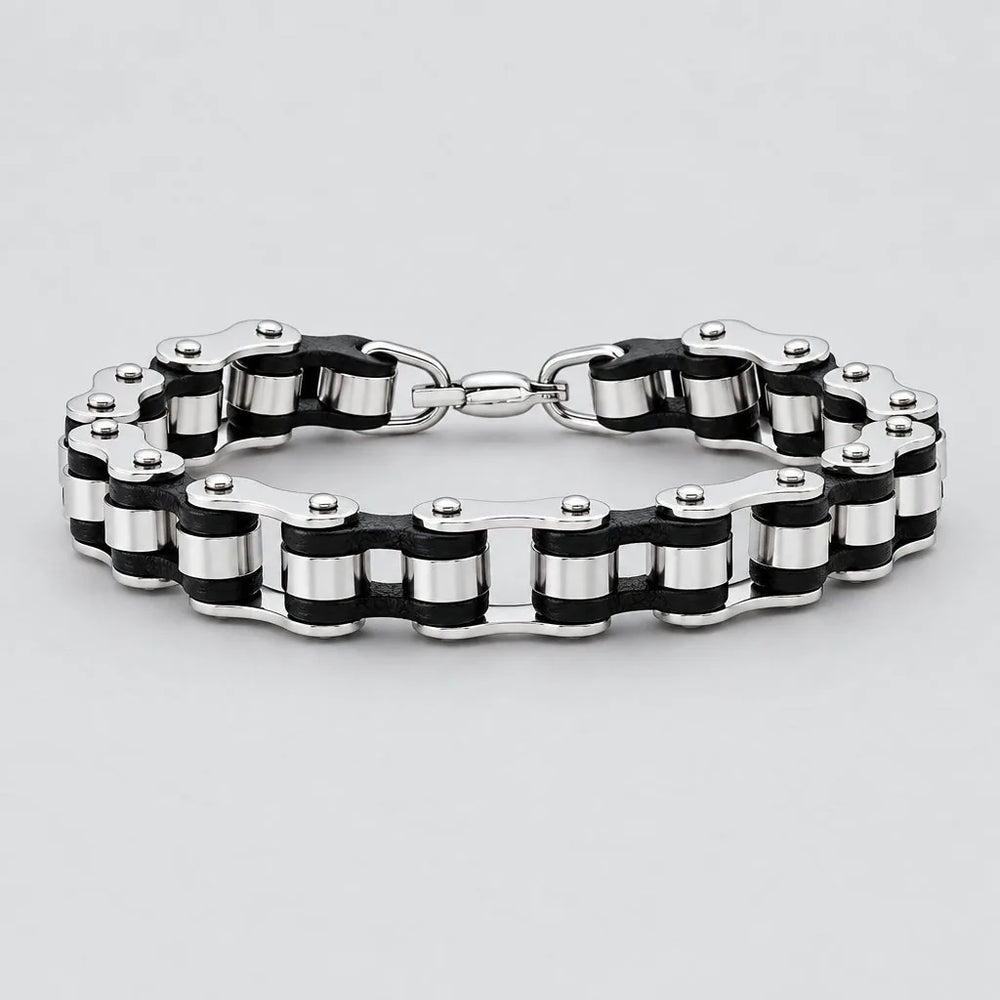 Bracelet de chaîne de vélo industrielle bicolore en acier inoxydable pour hommes