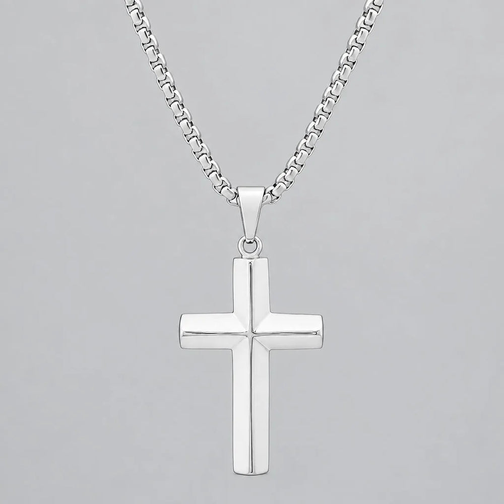 Collier pendentif croix à lame de couteau en acier inoxydable pour hommes. Bijoux de motard polis