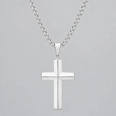 Men’s Stainless Steel Knife-Edge Cross Pendant Necklace. Polished Biker Jewellery