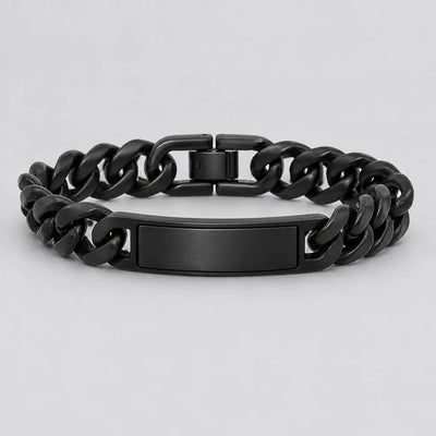 Men’s Black Stainless Steel Cuban Link ID Stealth Biker Bracelet