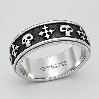 Bague pour hommes en acier inoxydable bicolore, style biker, tête de mort et croix